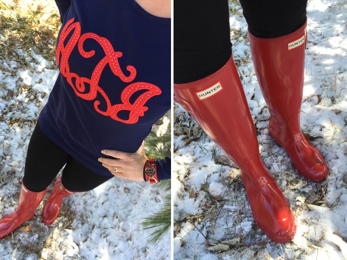 red hunter boots collage