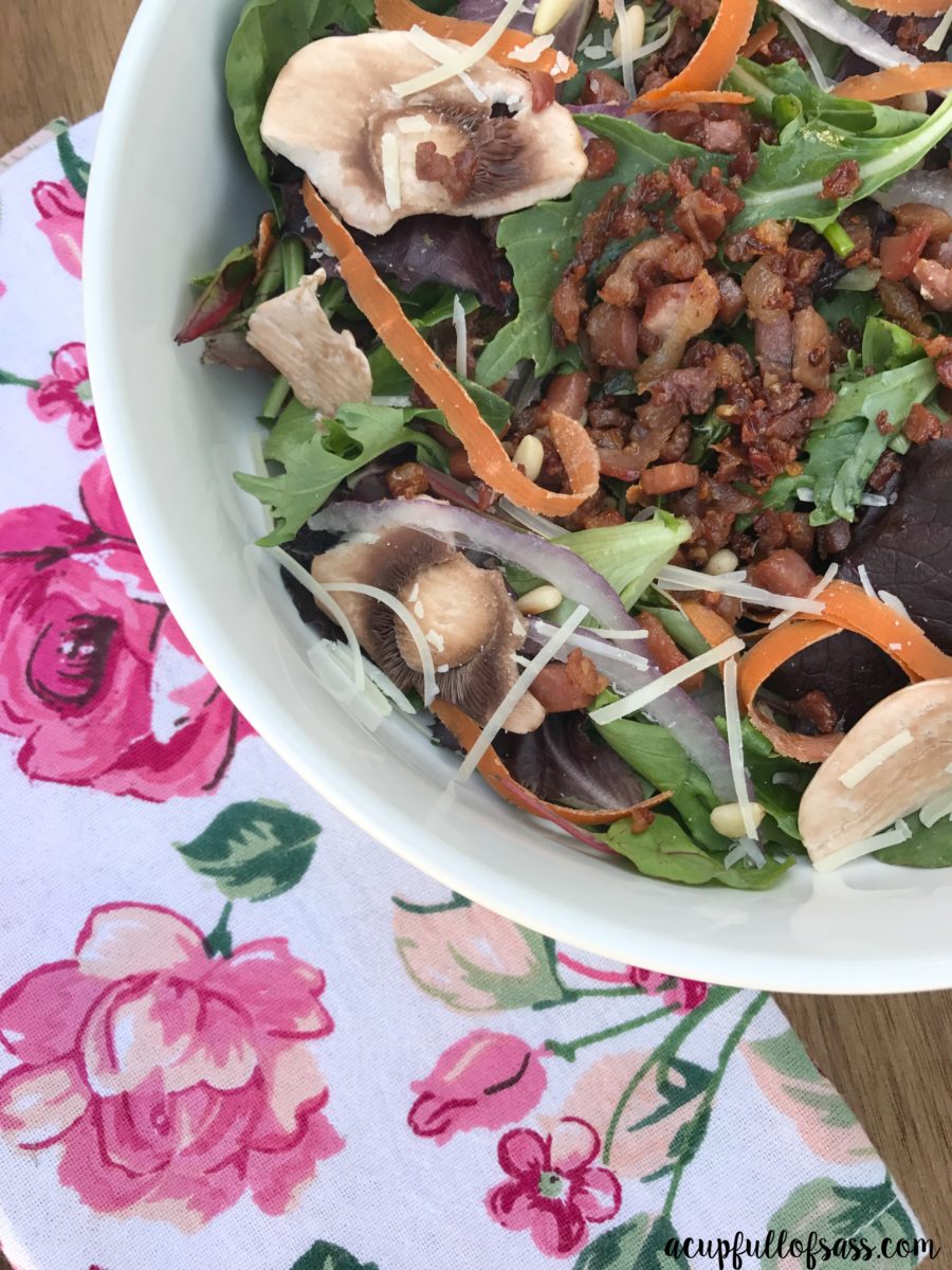 Crispy Prosciutto Pine Nut Spring Mix Salad - A Cup Full of Sass