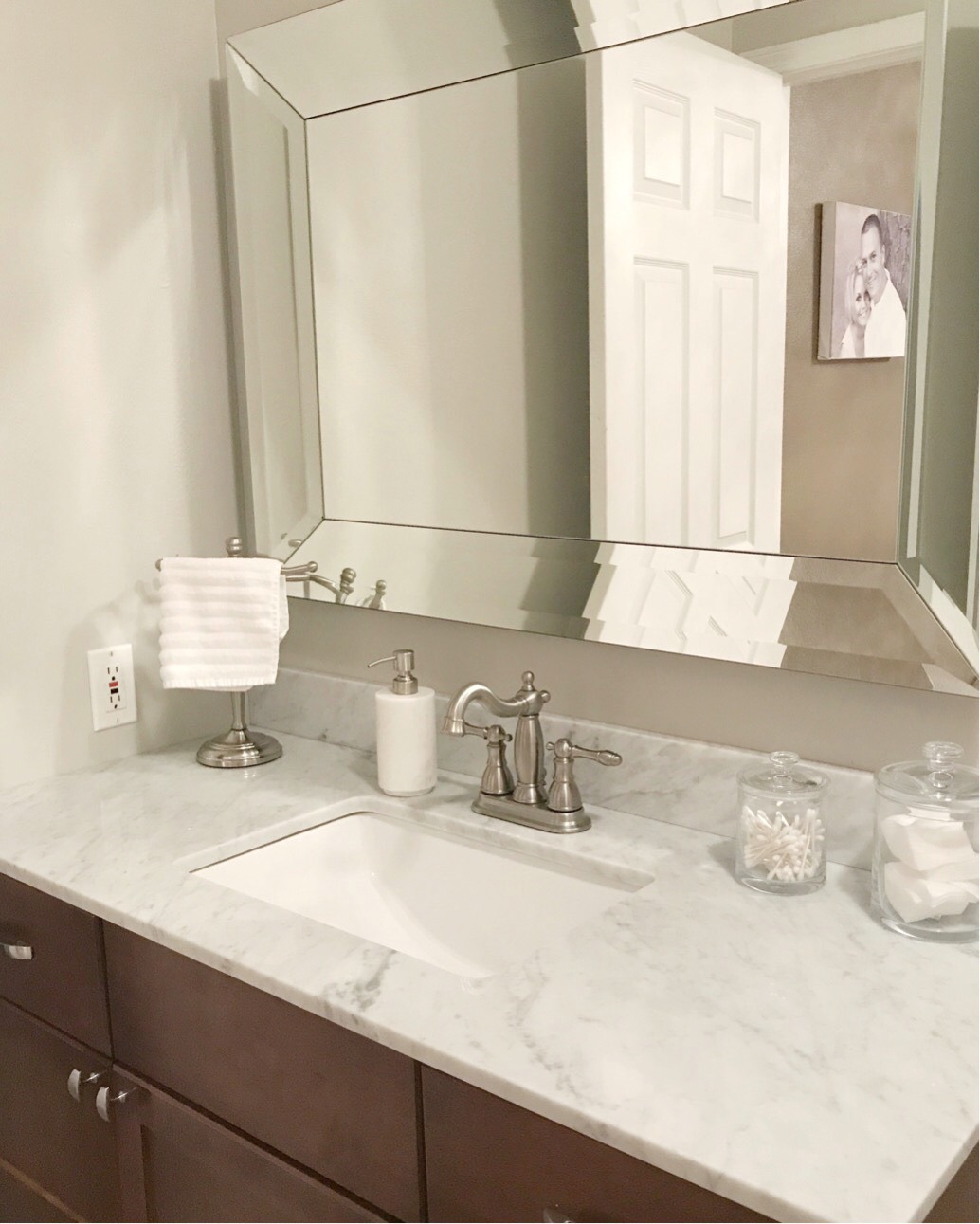 Small Master Bath ideas - Sherwin Williams Repose Gray. Create a spa like feeling in your own bathroom. A Cup Full of Sass