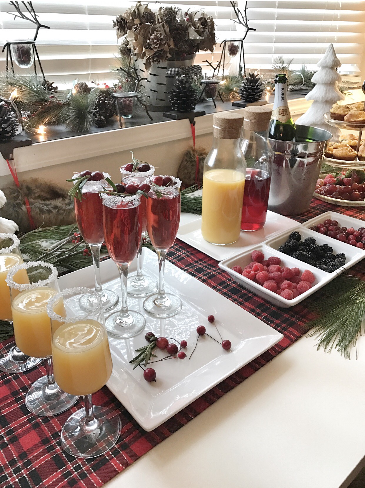 Christmas Mimosas Bar. Cranberry Mimosas make such a festive look for the holidays. See how to Host a Holiday Party