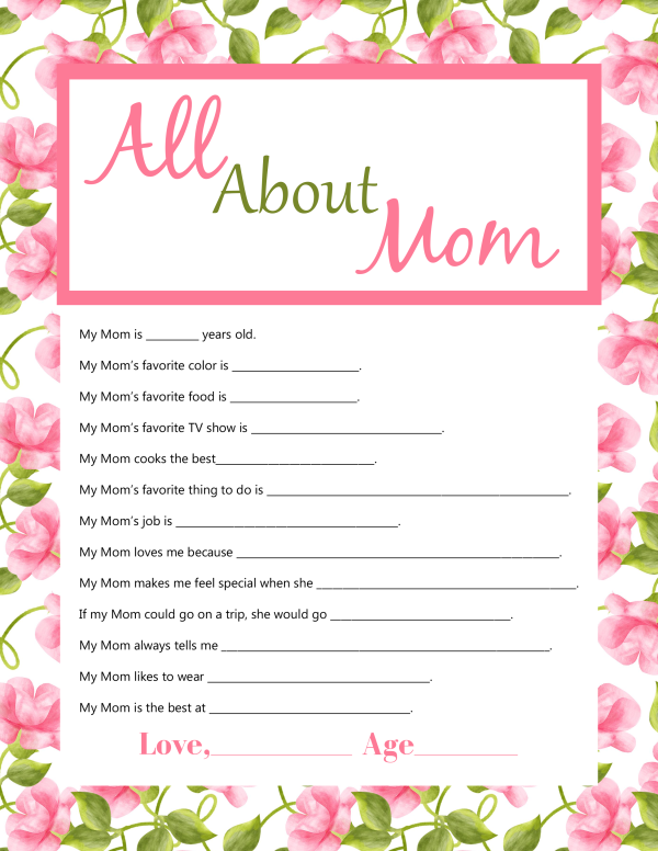 Mother s Day Questionnaire Printable A Cup Full Of Sass