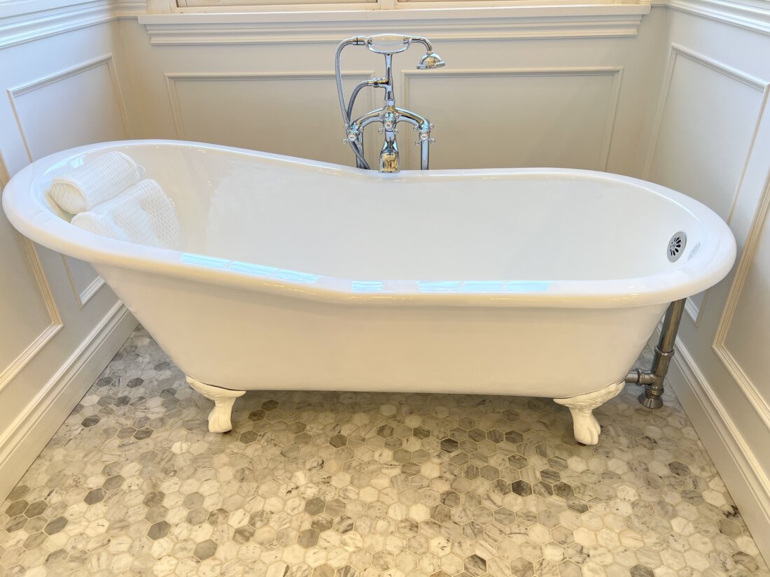 Classic Marble Bathroom with implicit detail.